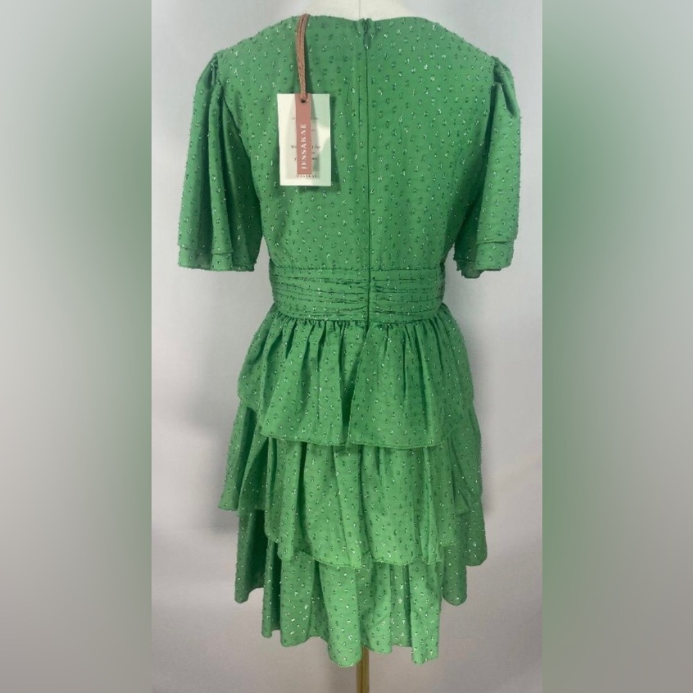 NWT JessaKae Selena Green Shimmer Swiss Dot Tiered Ruffle Mini Dress Size L - Picture 4 of 7